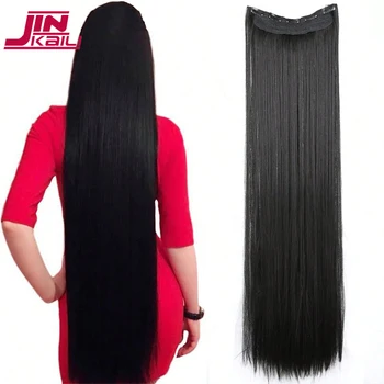 JINKAILI סינטטי 20-40 סנטימטר ארוך במיוחד ישר הארכת שיער 5 קליפים שחור בלונדינית חום בטמפרטורה גבוהה מזויף פיאה.