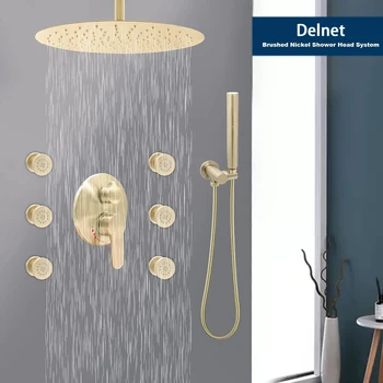 Delnet פליז עגול מקלחת ברזים נסתרים מערכת מקלחת עם תרסיסי גוף חדר מקלחת סט 3 דרך למקלחת Diverter