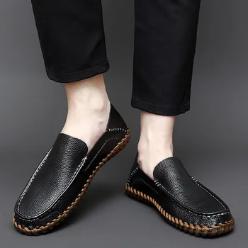 2023 באביב ובסתיו החדש לנשימה מזדמנים נוח להחליק על אפונה נעליים רכות הבלעדי אור עור בעבודת יד נעלי גברים