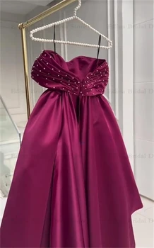 פוקסיה סאטן שמלות ערב עבור נשים אלגנטי קרסול-אורך קפלים מחוץ כתף-קו המפלגה שמלה עם נצנצים ballkleider