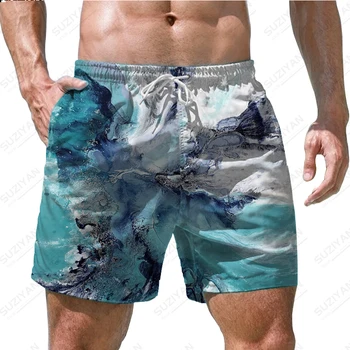 2023 קיץ גברים חדשים של מכנסיים קצרים החוף מכנסיים שיפוע 3D הדפסה החוף הוואי סגנון גברים גדולים של שרוך הביתה מכנסיים כדורסל