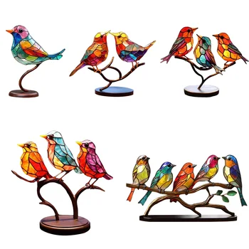 אקריליק צבעונית ציפורים קישוט מלאכת אמנות ססגוניות ציפורים פסל אספנות חג מתנות לעיצוב הבית הסלון לחדר השינה