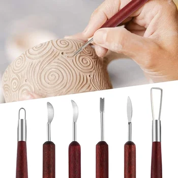 6pcs DIY קדרות חימר כלים ידית עץ חרס גילוף כלי קדרות פיסול קרמי קליי חיתוך חיתוך ערכת