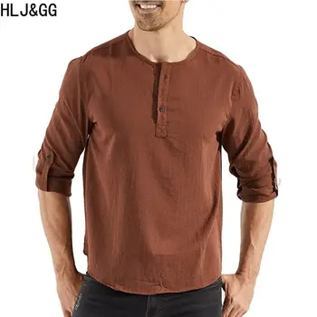 HLJ&GG מקרית מוצק חולצות פולו של גבר איכותי כותנה, קנבוס אדם חולצה גברית לעמוד צווארון שרוול ארוך חולצת הפולו החדשה.