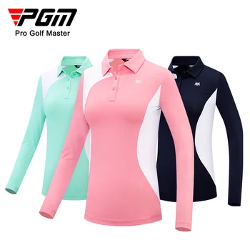 PGM סתיו חורף גולף נשים חולצות שרוול ארוך העליון Turn-למטה צווארון גולף נעורים חולצות לנשים YF477