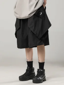 2023 להסרה Techwear היפ הופ מזדמנים מכנסיים חצאית מכנסיים גברים, נשים, Harajuku פאנק מותן חצאית קצרים.