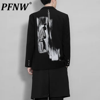 PFNW סתיו חורף חדשה של גברים אופנה כפתור הדפסה מותאם צווארון דק ' קטים מקרית כותנה שרוול ארוך החליפה המעיל מקסימום 12A7147