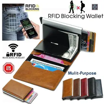 RFID בעל כרטיס גברים, ארנקים, תיק הכסף זכר בציר שחור קצר ארנק עור PU דק דק ארנקים אדם הארנק