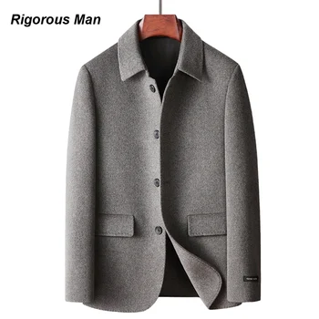 באיכות גבוהה מעיל הצמר עבור גברים סתיו חורף בעבודת יד כפול פנים דש אחת עם חזה צמר מעיל Mens יוקרה בגדים
