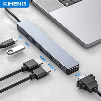 5in1 USB C ל-HDMI 4k VGA USB3.0 HUB משטרת טעינה VGA מסוג-C תחנת העגינה למחשב הנייד מתג מראה טלפון להרחיב את התצוגה