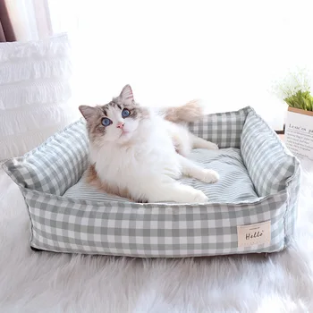 אביב קיץ משובץ מרובע קטן בינוני גדול כלב מיטה ספה חתול נשלף לנשימה מחמד מלונה אביזרים לבית