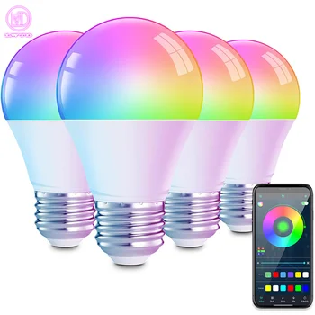 חכם Bluetooth גרפיטי הנורה Led RGB+CW בקרת טלפון נייד השינה לסלון צבעוני מנורת 9W E27,E26,B22 נורות