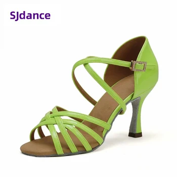 לנשים נעלי ריקוד לטיני ירוק PU הגברת סלוניים, סלסה כתום רך בפועל היחיד ביצועים תחרות צבעונית צד נעליים