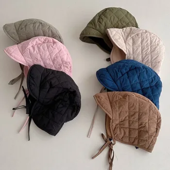 תינוק חמוד החורף קוריאני כובע צמר חם קטיפה תינוקות בנים בנות כובע מצחייה מוצק צבע פעוטות ילדים Earflap בונט קאפ עבור הרך הנולד