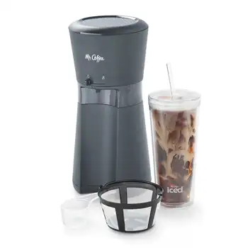 מר קפה® קר™ מכונת קפה לשימוש חוזר עם כוס קפה פילטר, אפור כהה