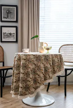 כותנה, פשתן אמריקאי עגול עם ציצית מפת שולחן לקפה, תה כיסוי שולחן האוכל RoomTable בד רהיטים הביתה דקורטיביים