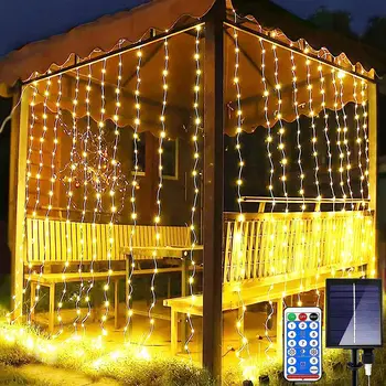 3M 300 LED סולארית אור וילון חיצוני עמיד למים כוח סולארית פיות גרלנד אורות מחרוזת עבור חצר גינת ביתן מסיבת החתונה.