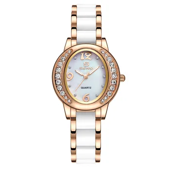 נשים קוורץ שעונים רלו אליפסה במקרה יוקרה Orologio יהלום שיבוץ לוח יוקרה רוז זהב לבן אלגנטי שעון נשים שעון יד