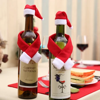 חג המולד בקבוק יין כיסוי צבע אדום מיני כובע בד בקבוק יין קישוטי חג המולד Diy קישוטים למסיבה אספקה עיצוב שולחן